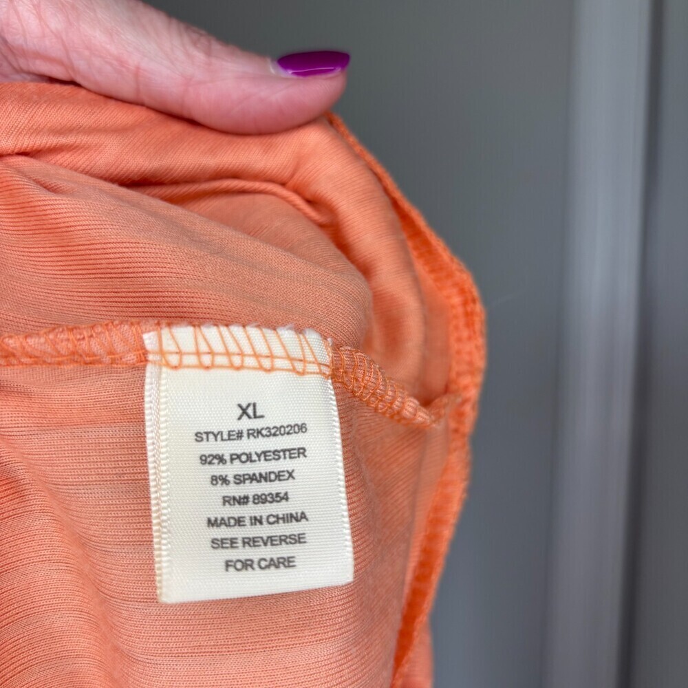 NO COMMENT NEW Knit Ribbed V-Neck Top Womens XL Lace Orange Tie Cropped Short Sl - Picture 2 of 8